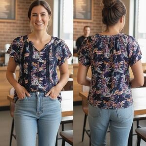 Chic Signature Studio Multicolor V-Neck Blouse - Size Medium!